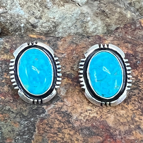 Kingman Turquoise Sterling Silver Earrings by Wil Denetdale