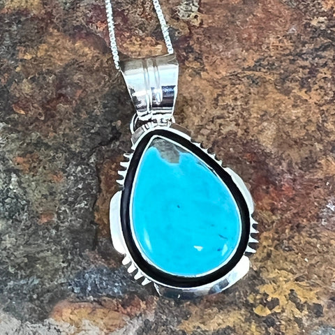 Kingman Turquoise Sterling Silver Pendant by Wil Denetdale