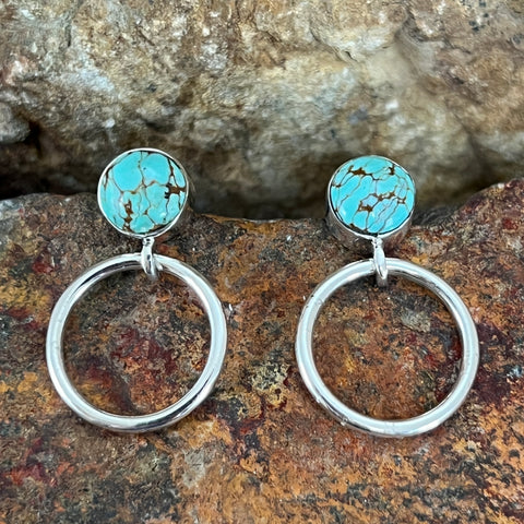 Number 8 Turquoise Sterling Silver Earrings Hoops by Cathy Webster