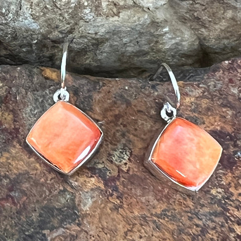 Orange Spiny Oyster Sterling Silver Earrings by Elsie Armstrong