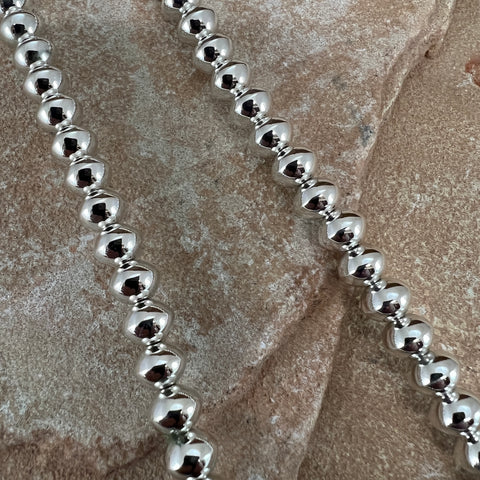 18" Single Strand Sterling Silver Navajo Pearls Beaded Necklace by Artie Yellowhorse
