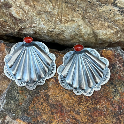 Christina Daye Red Coral Sterling Silver Earings Shells