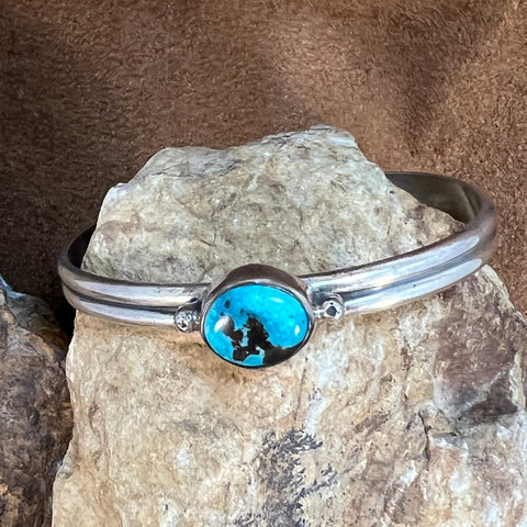 Vintage Native American Turquoise Sterling Silver Cuff Bracelet - Estate Jewelry