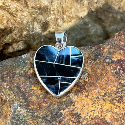 David Rosales Pietersite Inlaid Sterling Silver Pendant Heart Reversible
