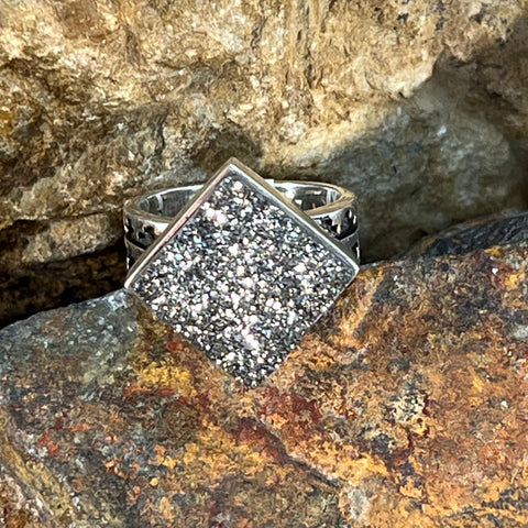 David Rosales Silver Country Square Druzy Sterling Silver Ring