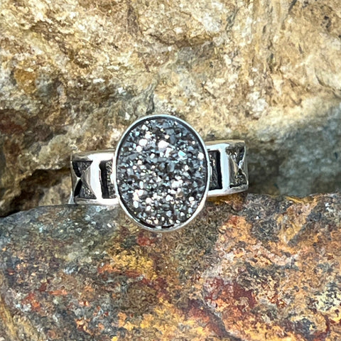 David Rosales Silver Country Oval Druzy Sterling Silver Ring