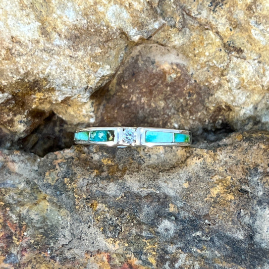 David Rosales Sonoran Gold Inlaid Sterling Silver Ring w/ Cubic Zirconia