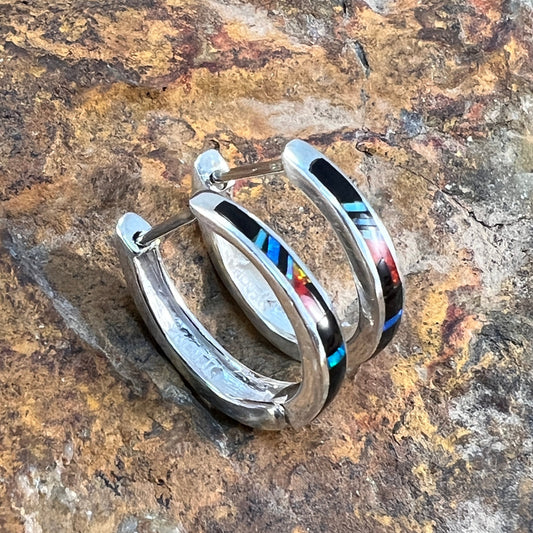David Rosales Red Moon Inlaid Sterling Silver Huggie Earrings