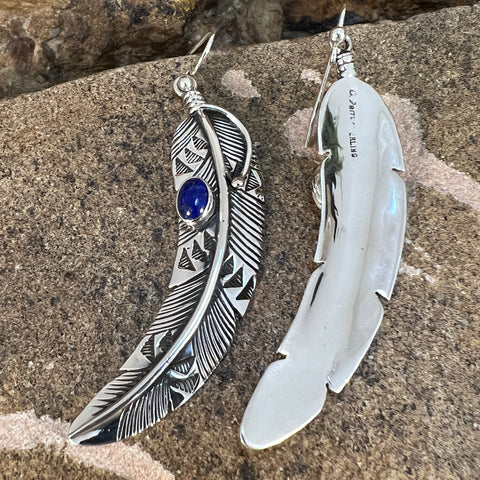 Blue Lapis Sterling Sliver Feather Earrings by Lena Platero