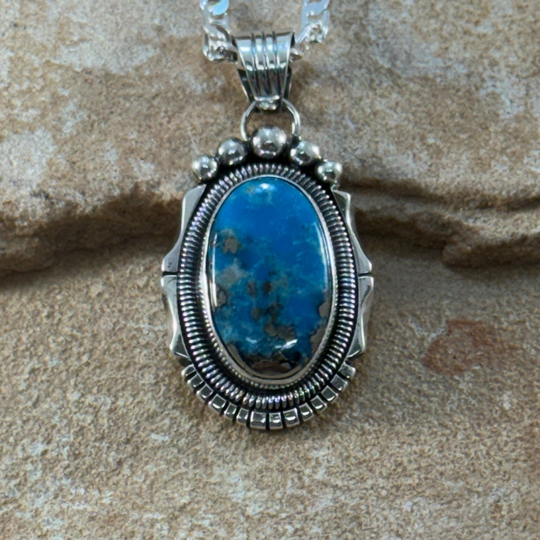 Kingman Ithica Peak Turquoise Pendant & Silver Beaded Necklace main image 0