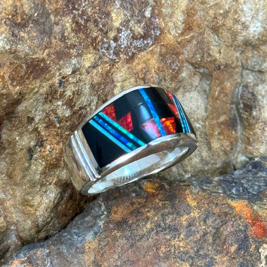 David Rosales Red Moon Inlaid Sterling Silver Ring