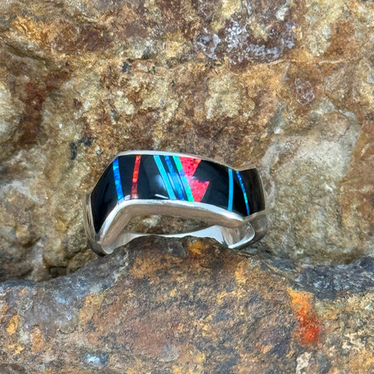 David Rosales Red Moon Inlaid Sterling Silver Ring