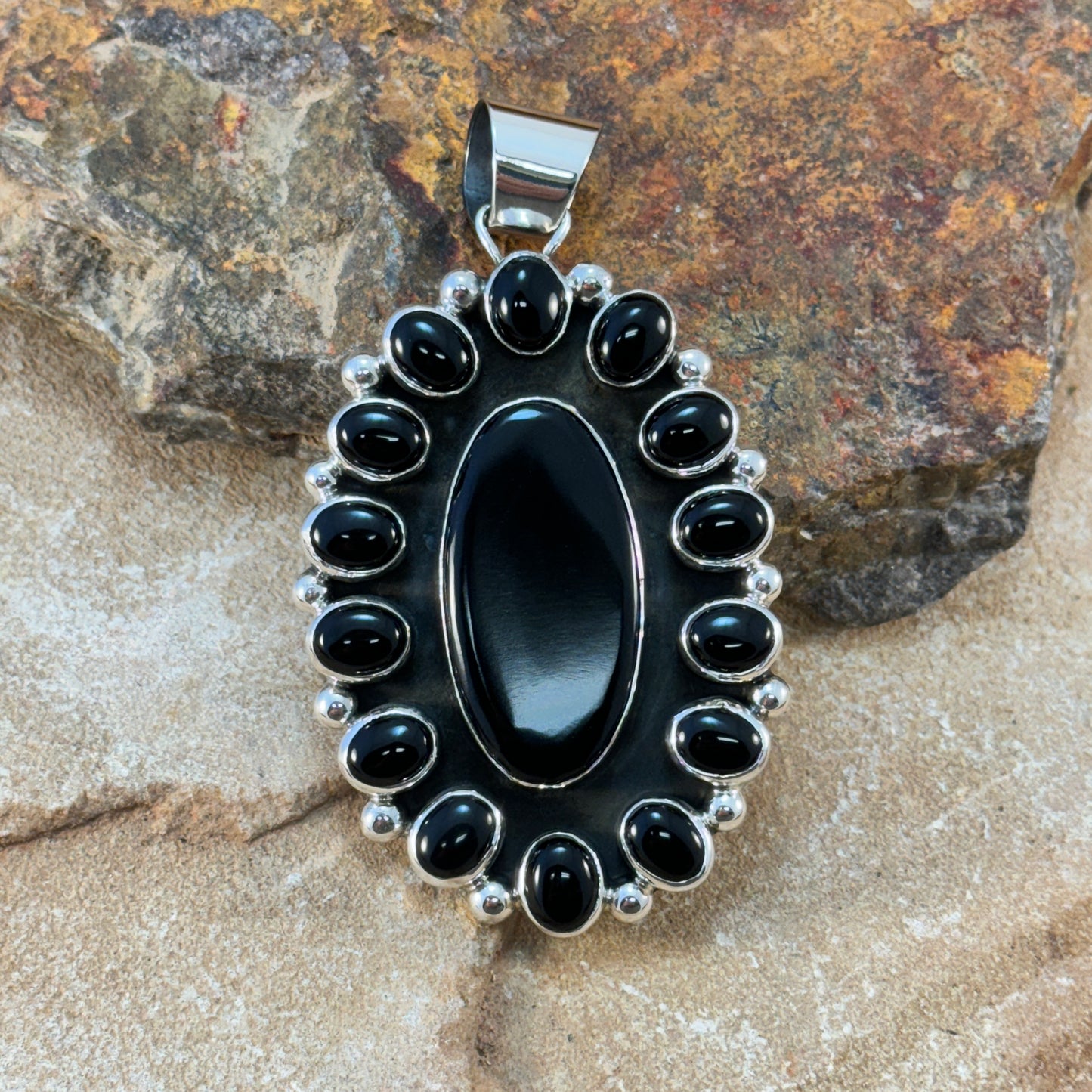 Black Jet and Sterling Silver Pendant by Billy Jaramillo