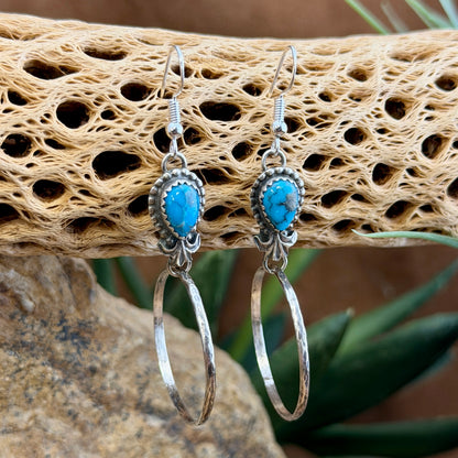 Sterling Silver Ithaca Peak Turquoise Hoop Dangle Earrings by Mary Tso