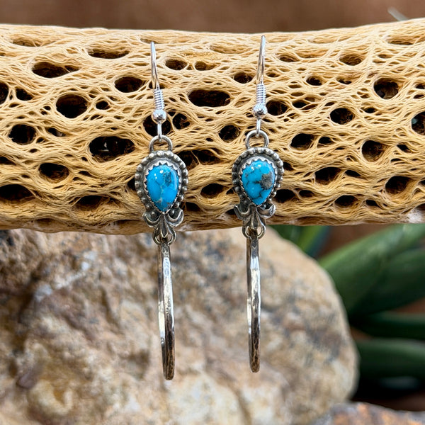 Sterling Silver Ithaca Peak Turquoise Hoop Dangle Earrings by Mary Tso