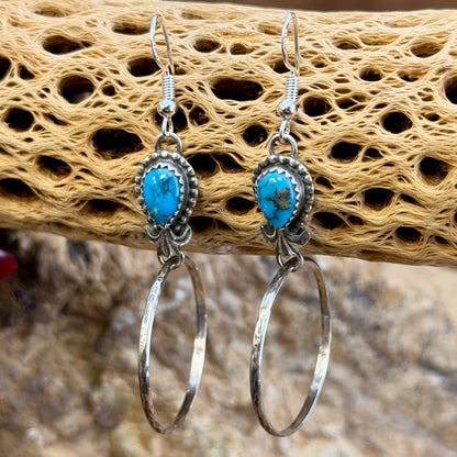 Sterling Silver Ithaca Peak Turquoise Hoop Dangle Earrings by Mary Tso