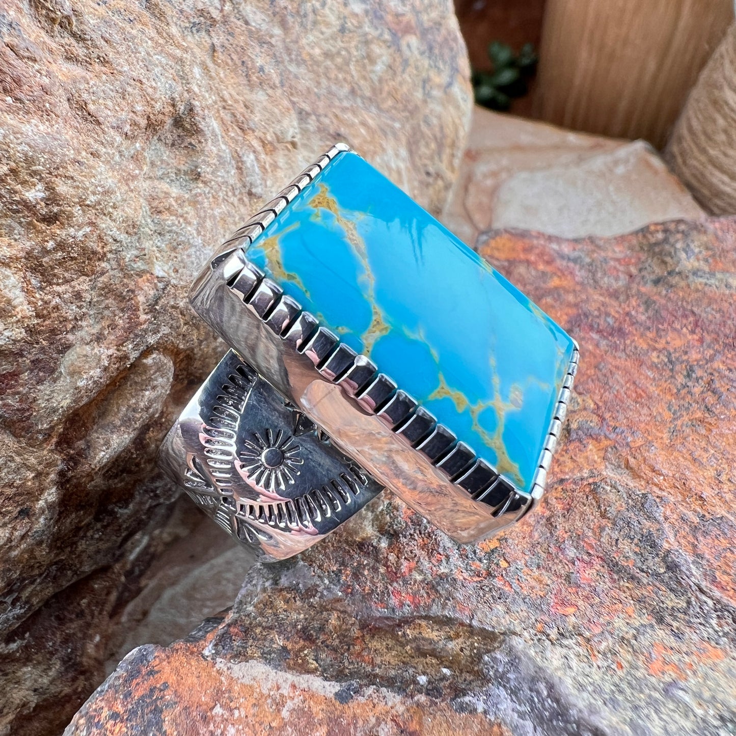 Kingman Turquoise Sterling Silver Ring by Murphy Platero - Size 11 1/2