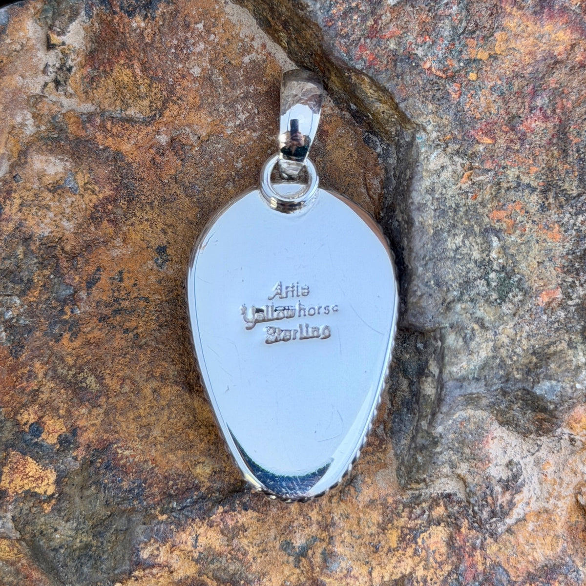 Kingman Turquoise Narrow Teardrop Pendant by Artie Yellowhorse