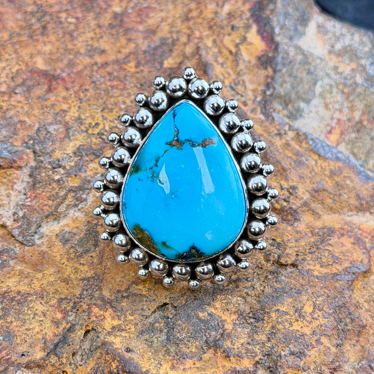 Kingman Turquoise Sterling Silver Ring by Artie Yellowhorse, Size 7.75