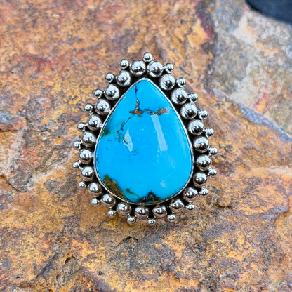 Kingman Turquoise Sterling Silver Ring by Artie Yellowhorse, Size 7.75