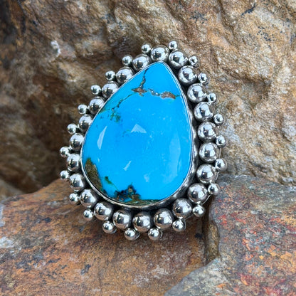 Kingman Turquoise Sterling Silver Ring by Artie Yellowhorse, Size 7.75, hallmark stamp