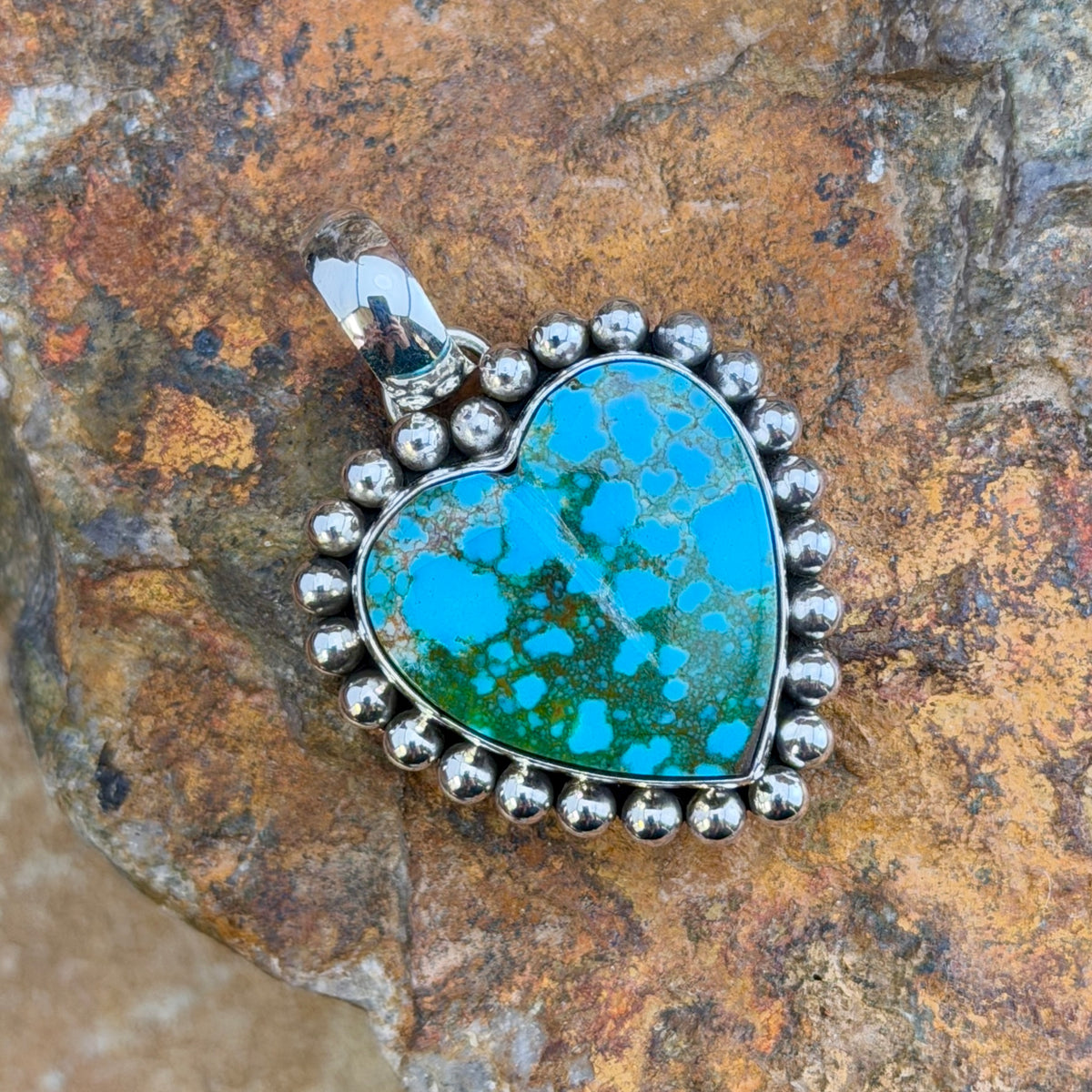 Kingman Turquoise Heart Pendant by Artie Yellowhorse
