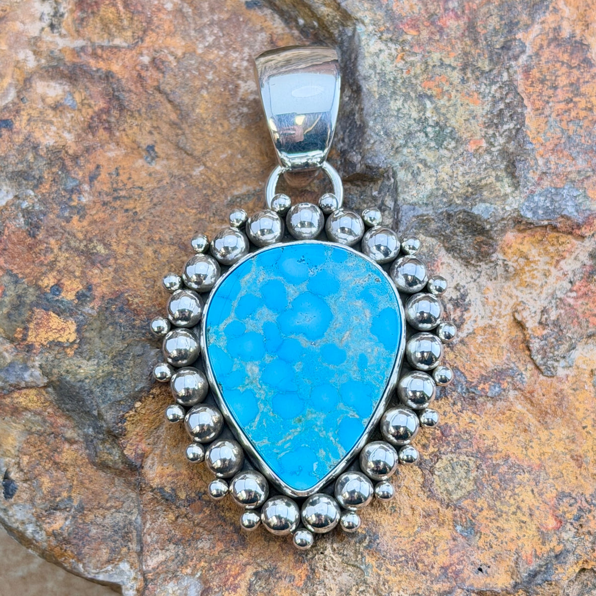 Kingman Turquoise Teardrop Pendant by Artie Yellowhorse