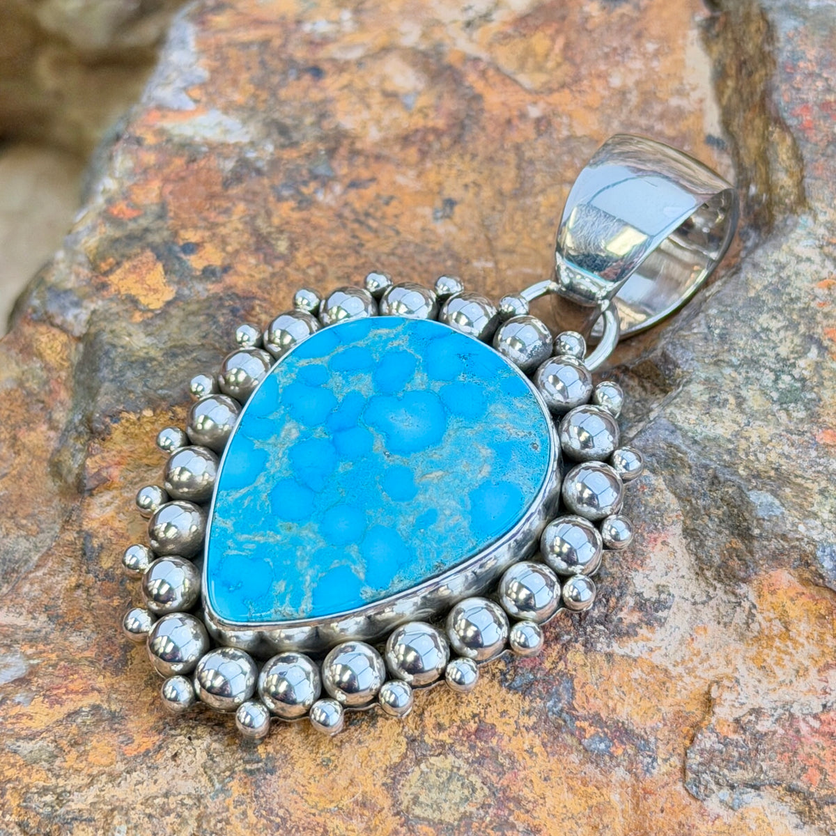 Kingman Turquoise Teardrop Pendant by Artie Yellowhorse