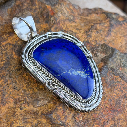 Royal Lapis Sterling Silver Pendant by Henry Chackee and Artie Yellowhorse, side view