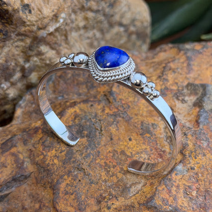 Royal Lapis Heart Sterling Silver Cuff Bracelet by Artie Yellowhorse