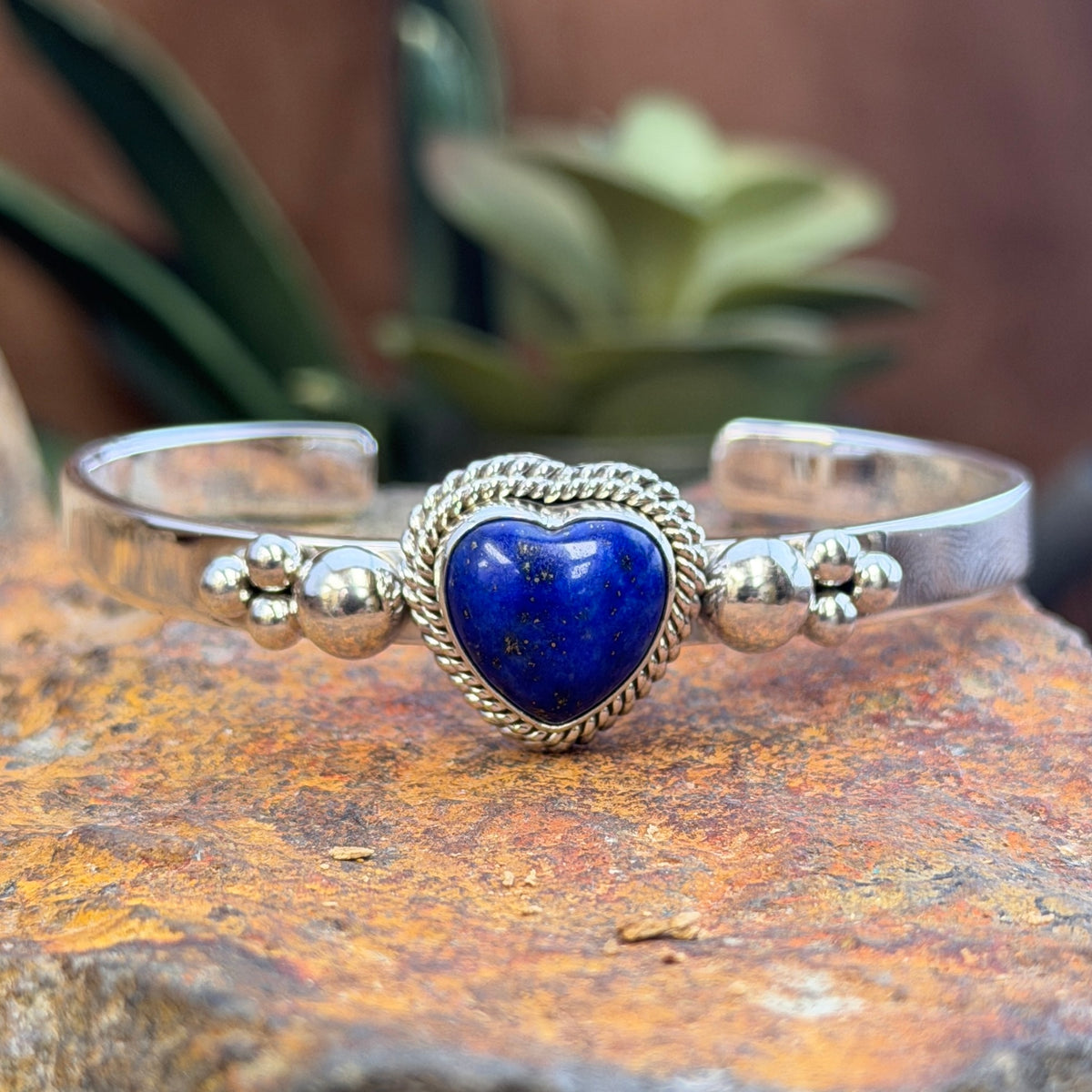 Royal Lapis Heart Sterling Silver Cuff Bracelet by Artie Yellowhorse