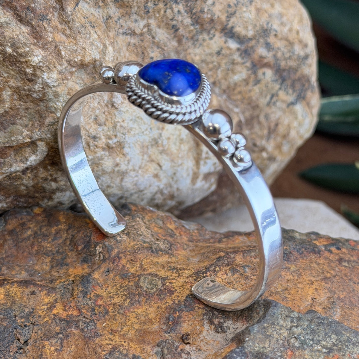 Royal Lapis Heart Sterling Silver Cuff Bracelet by Artie Yellowhorse