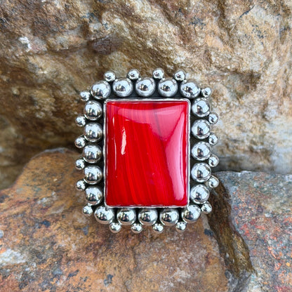 Large Rosarita Square Ring by Artie Yellowhorse, angled view
