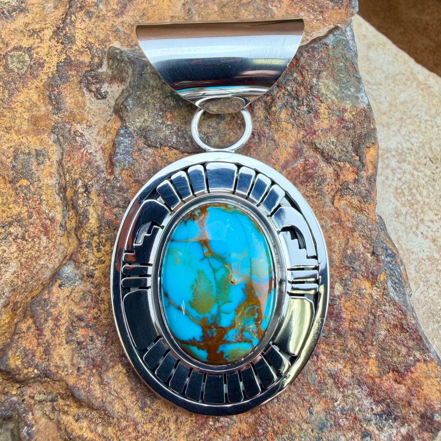 Bisbee Turquoise Sterling Silver Pendant by Leonard Nez