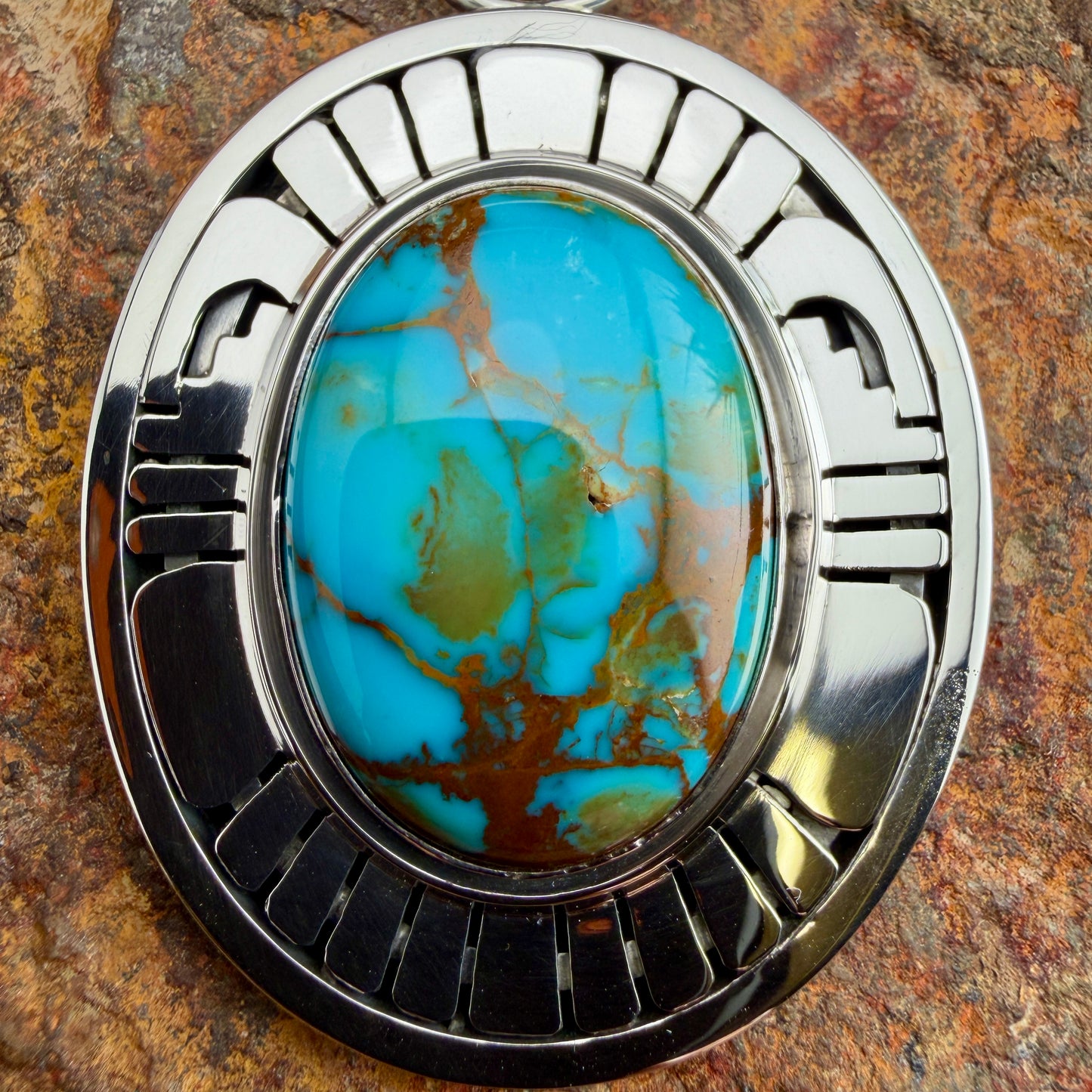 Bisbee Turquoise Sterling Silver Pendant by Leonard Nez