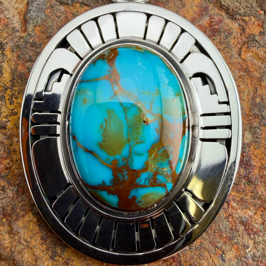 Bisbee Turquoise Sterling Silver Pendant by Leonard Nez