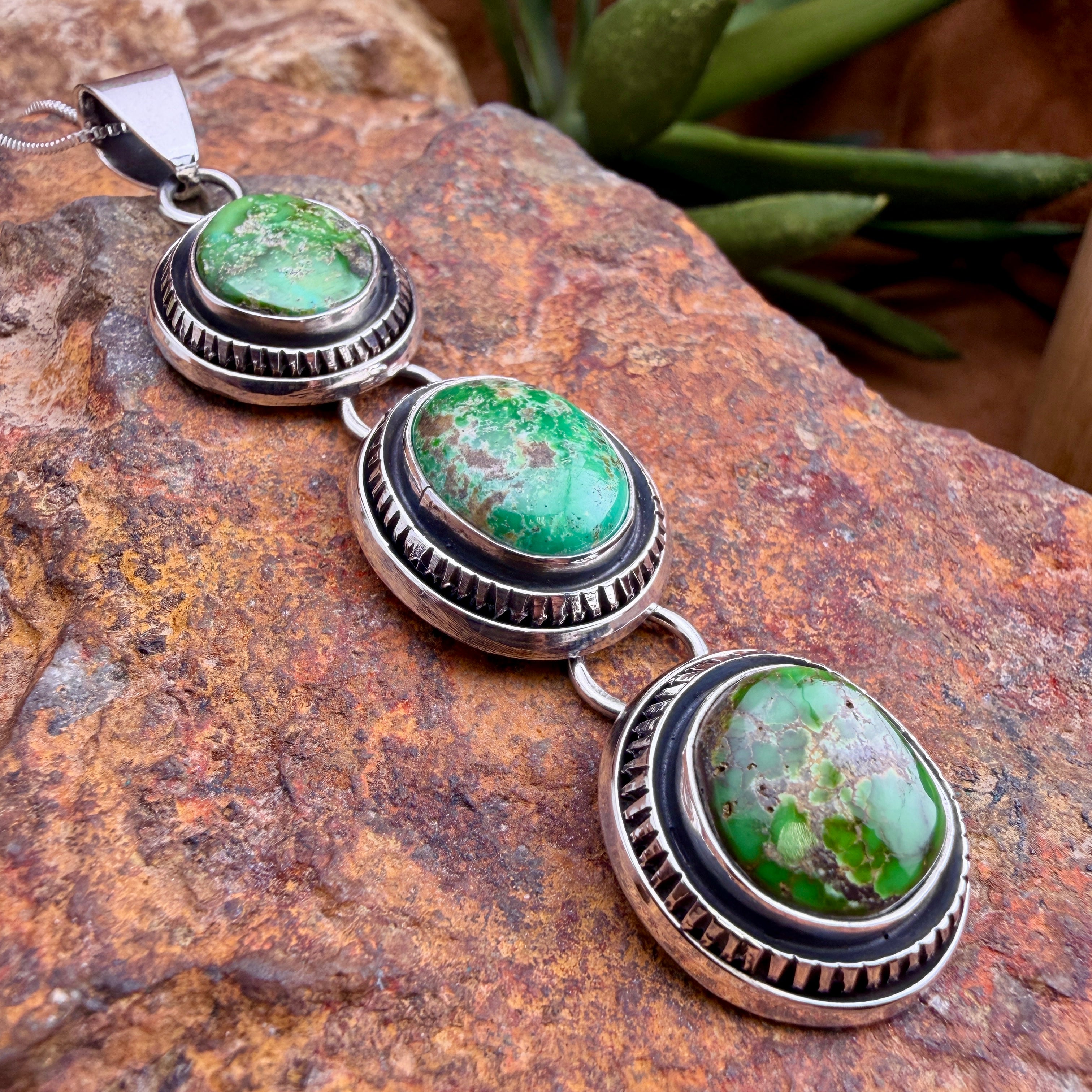 Leonard Nez Navajo Sonoran Gold Turquoise Triple-Drop Sterling