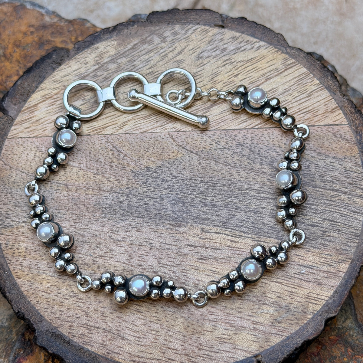 Million Drops Fresh Water Pearl Sterling Silver Bracelet by Ray Coriz