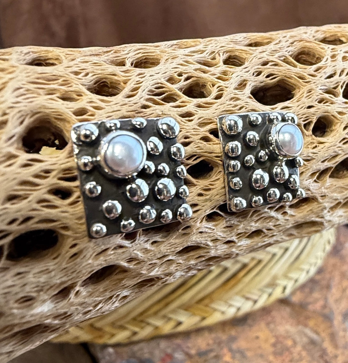 Million Drops Fresh Water Pearl Sterling Silver Post Earrings by Ray Coriz