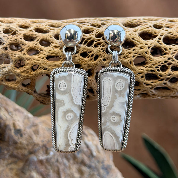 Orbicular Jasper Post Drop Earrings by Artie Yellowhorse, angled view