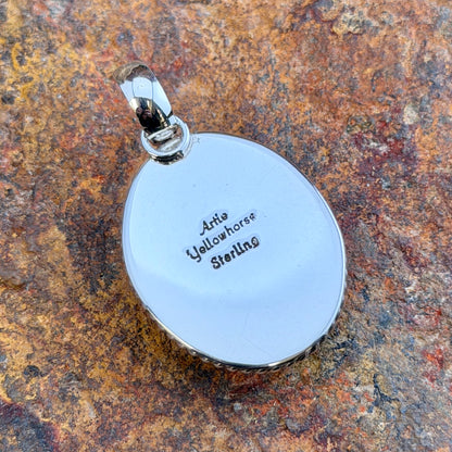 Red Spiny Oyster Sterling Pendant by Artie Yellowhorse, hallmark stamp