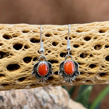 red coral earrings with oxidized silverwork by mary tso