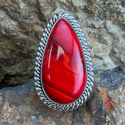 Rosarita Ring by Artie Yellowhorse - angled view showing sterling silver detail