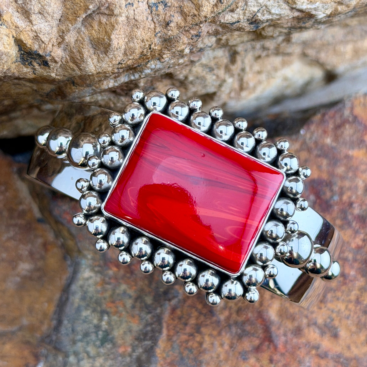 Rosarita Statement Cuff Bracelet by Artie Yellowhorse, close up