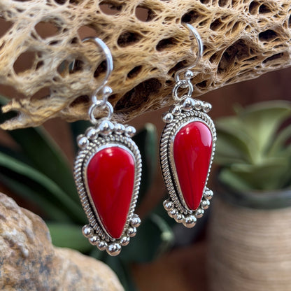 Rosarita Dangle Earrings by Artie Yellowhorse, close up