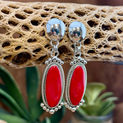 Rosarita Post Drop Earrings by Artie Yellowhorse, angled view. 