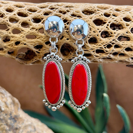 Rosarita Post Drop Earrings by Artie Yellowhorse, close up