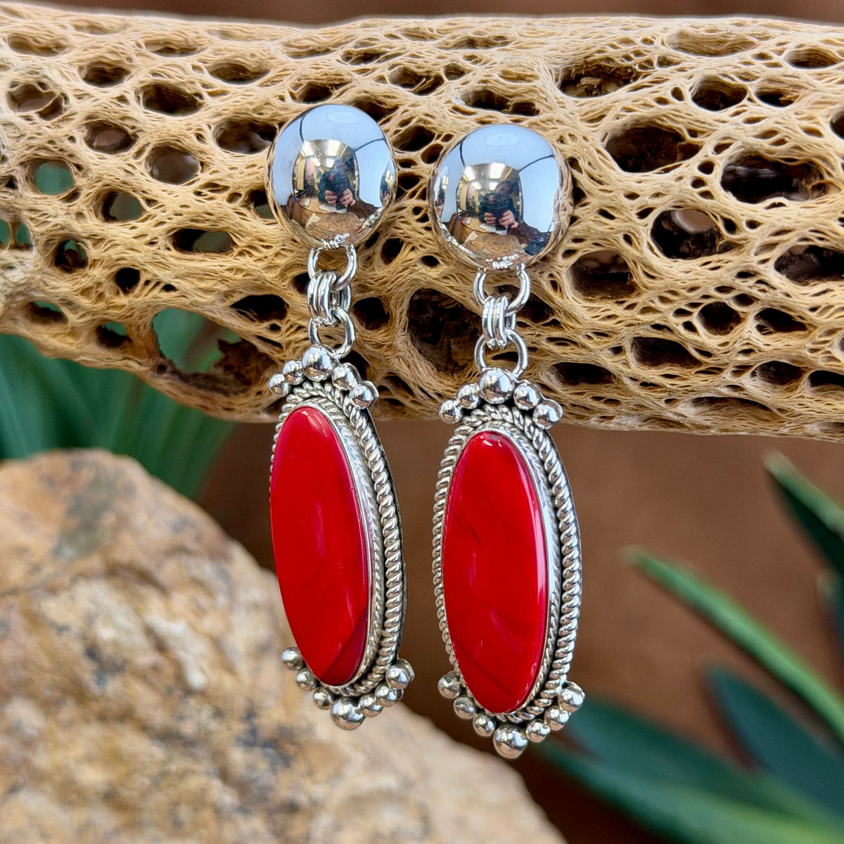 Rosarita Post Drop Earrings by Artie Yellowhorse, angled view