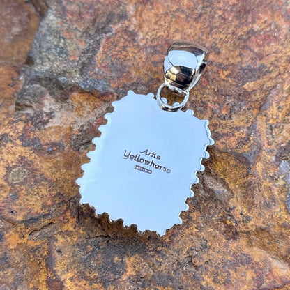 Rosarita Sterling Silver Square Pendant by Artie Yellowhorse, close up
