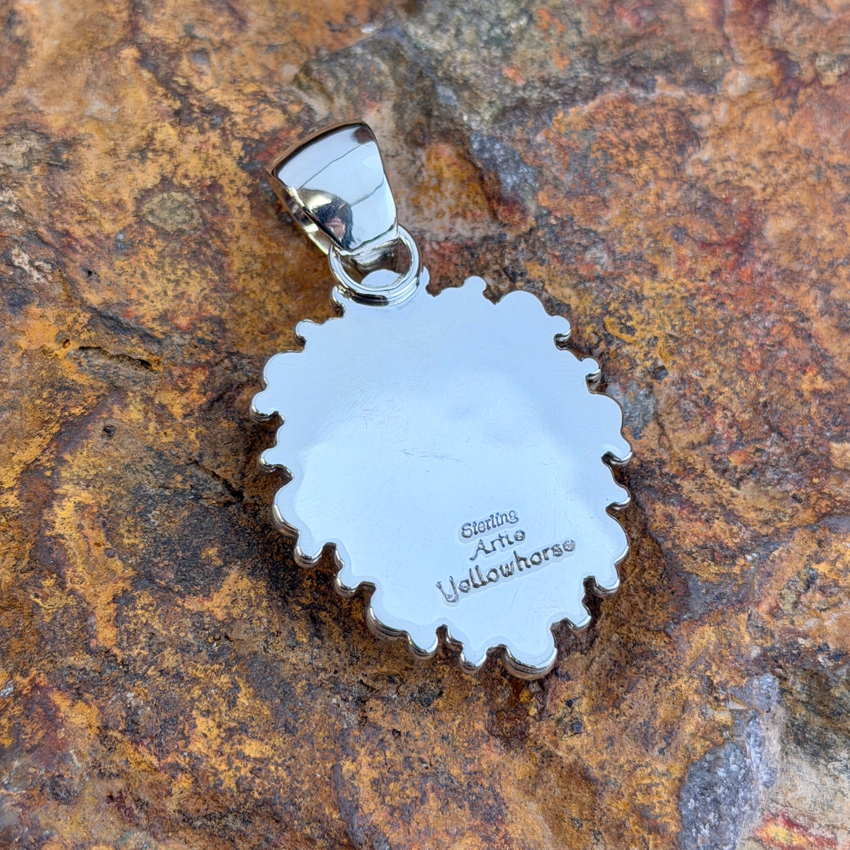 Rosarita Sterling Silver Teardrop Pendant by Artie Yellowhorse, hallmark stamp